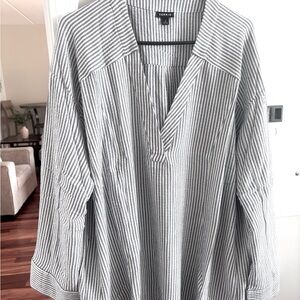 Torrid Blue and White Striped V-Neck Blouse